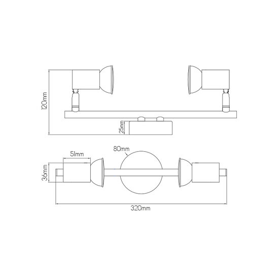 Lorenzo 2xGU10 5W dimbare LED Chroom IP44 plafondlamp