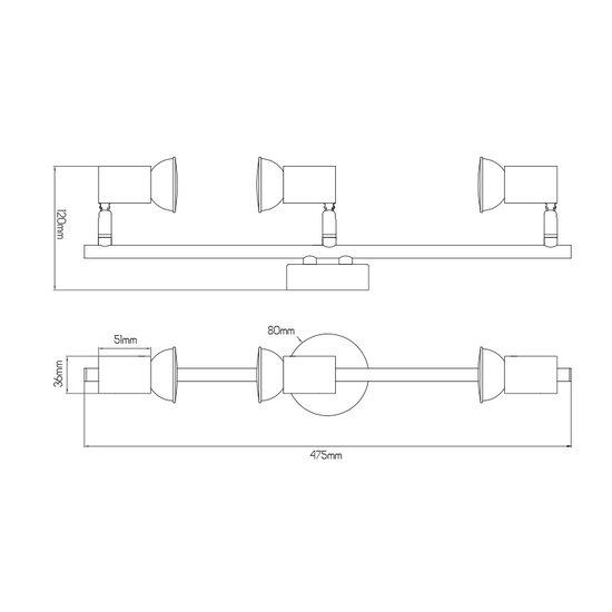 Fantasia Fantasia Rivera balkplafondlamp met 3x GU10 5W dimbare LED, chroom, aluminium, IP44, 475x120mm
