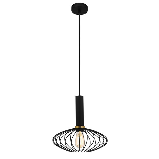 Fantasia Lámpara colgante en forma de bola Fantasia OONAH Ø290mm x H300mm, negro/oro, casquillo E27, cable textil negro 3m