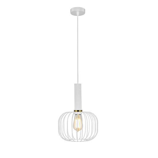 Fantasia Fantasia Noah pendant light in white/gold steel, E27 socket (max 60W, bulb not included), Ø25 x H36 cm, 3 m fabric cable