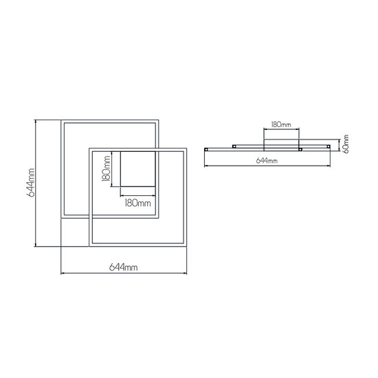 Kota grote wand en plafondlamp LED 56W 3000K zwart675x615x60 dimbaar