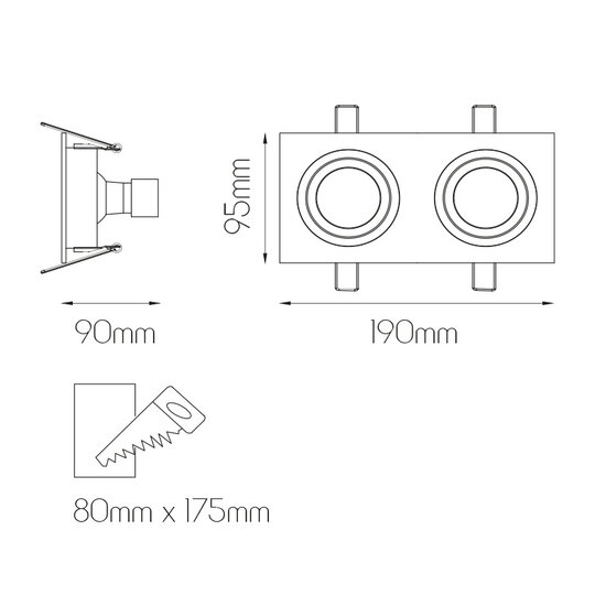 Mozes I zwarte inbouwspot 2x 5W LED GU10 dimbaar incl.