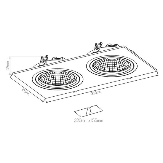 Fantasia Fantasia Berama rechteckiger Einbaustrahler aus schwarzem Aluminium mit 2x AR111-Fassung und 12,4W-LED inklusive