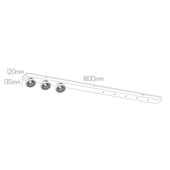 Fantasia Fantasia AEON-3 XXL base de techo negra de aluminio 1800mm para 3 colgantes con AR111 LED (incl.), 2700K, IP20