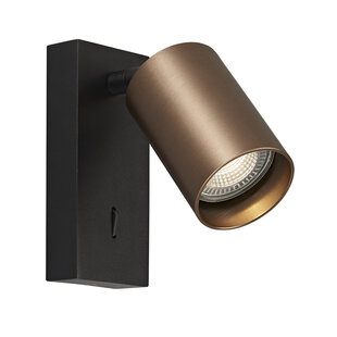 Tabora 1L wandlamp GU10 (excl) zwart + geborsteld brons met schakelaar