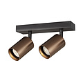 Fantasia Fantasia Tabora foco de techo, 2 luces, negro con bronce cepillado, aluminio, portalámparas GU10 sin bombilla