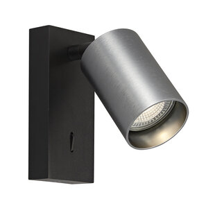 Tabore 1L wall lamp GU10 (excl) black + brushed steel with switch