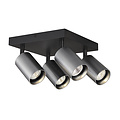 Fantasia Fantasia Tabore 4L foco de superficie cuadrado, GU10 (excl.), aluminio, negro/acero cepillado, IP20, 200x200x145 mm