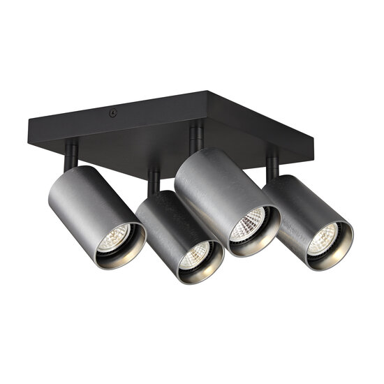 Fantasia Fantasia Tabore 4L foco de superficie cuadrado, GU10 (excl.), aluminio, negro/acero cepillado, IP20, 200x200x145 mm