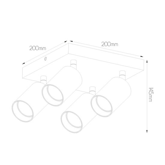 Fantasia Fantasia Tabore 4L foco de superficie cuadrado, GU10 (excl.), aluminio, negro/acero cepillado, IP20, 200x200x145 mm