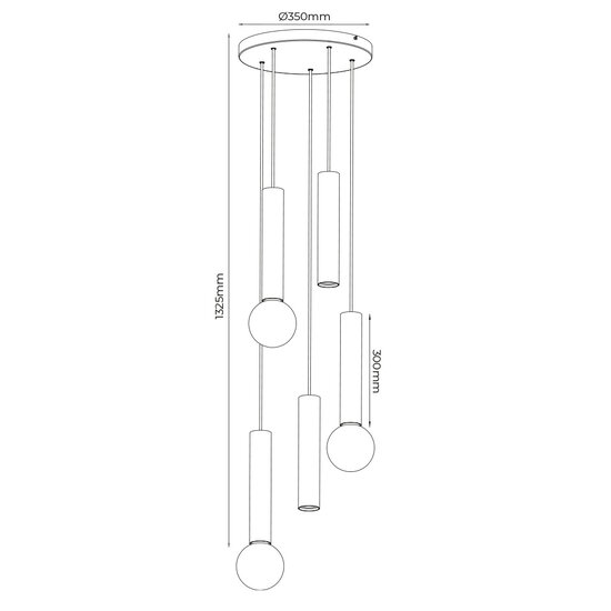 Fantasia Suspension Fantasia Taboro 5L, aluminium, noir et or brossé, 5 points lumineux (2x GU10 + 3x E27), diamètre 350 mm