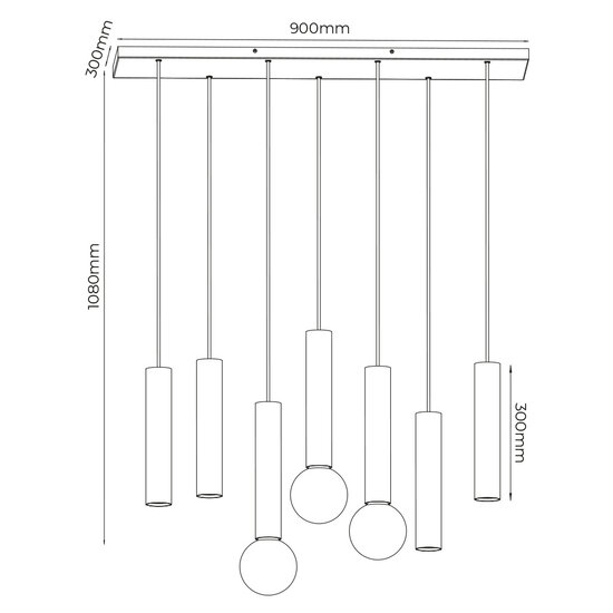 Lampe à suspension Taboron 7L 4xGU10 (excl) 3xE27 (excl) noir + bronze brossé
