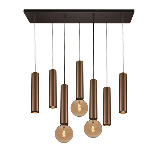 Fantasia Fantasia Taboron Hängelampe, 7 Lichtpunkte (4x GU10 + 3x E27, Leuchtmittel exkl.), Aluminium in Schwarz und gebürsteter Bronze