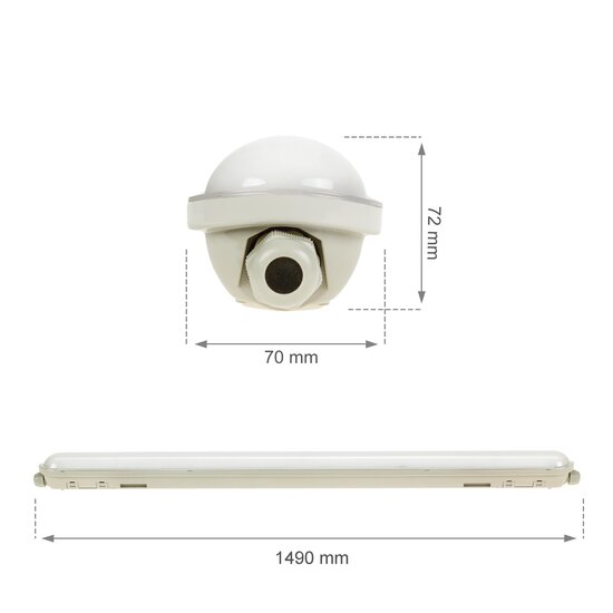 Éclairage étanche 52W 1,5m NW ou CW 8900 lumens facile à connecter