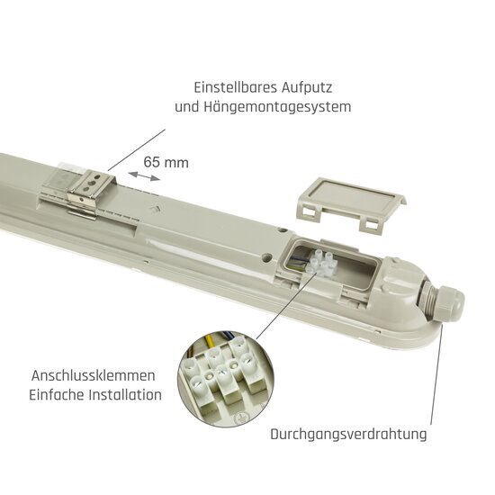 Waterdichte verlichting 52W 1,5m NW of CW 8900 lumen eenvoudig aan te sluiten