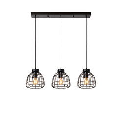 Felix long black hanging lamp with 3 metal cages E27