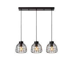 Suspension Felix longue noire avec 3 cages métalliques E27