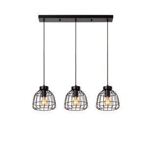 Felix long black hanging lamp with 3 metal cages E27