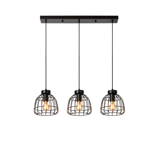 Felix long black hanging lamp with 3 metal cages E27