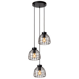 Felix round black hanging lamp with 3 metal cages E27