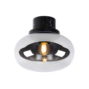 Lorenzo messing en marmer plafondlamp badkamer met gefumeerd glas 1x E27