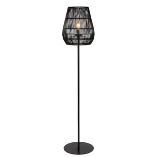 Dany dark black floor lamp wicker with long cable for outdoor use E27