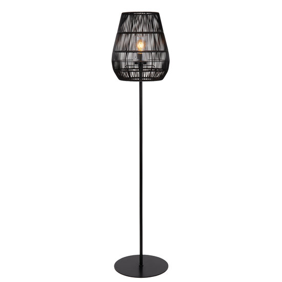 Dany dark black floor lamp wicker with long cable for outdoor use E27