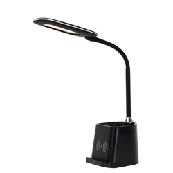 Atis schwarze Schreibtischlampe LED dimmbar 4,7 W 3000 K kabelloses Laden