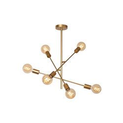 Terence messing plafondlamp met 6 diagonale armen E27 goud