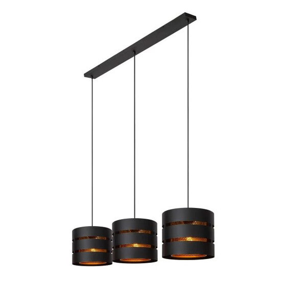 Rossy lange hanglamp 3xE27 zwart en goud