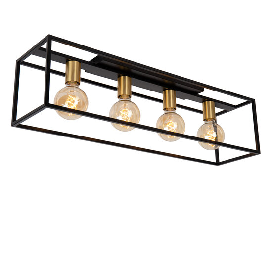 Rubens lange schwarz-goldene Deckenleuchte 4x E27