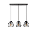 Felix long black hanging lamp with 3 metal cages E27