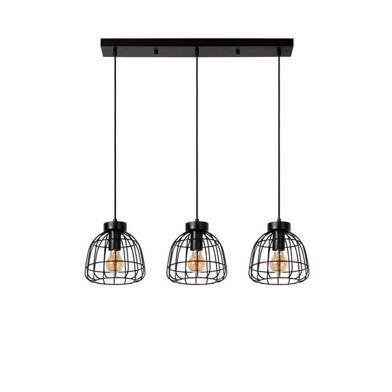Felix long black hanging lamp with 3 metal cages E27