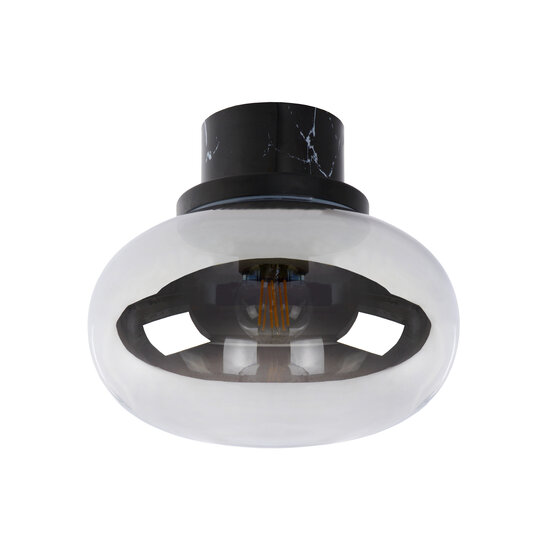 Lorenzo messing en marmer plafondlamp badkamer met gefumeerd glas 1x E27