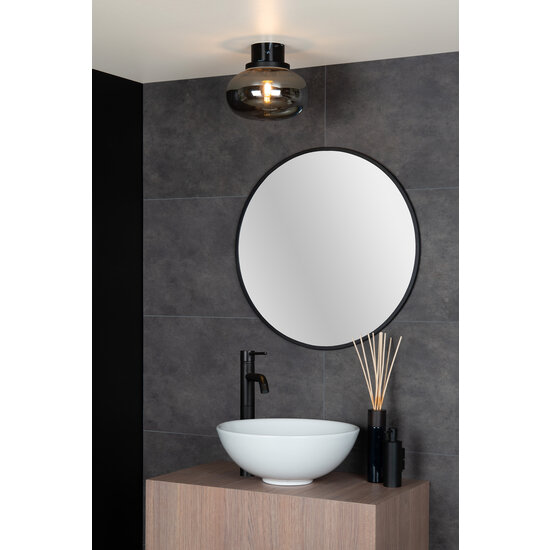 Lorenzo messing en marmer plafondlamp badkamer met gefumeerd glas 1x E27