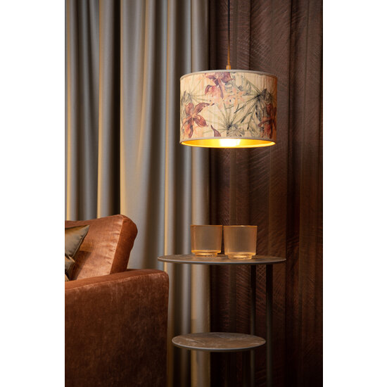 Floreo kleine ronde hanglamp kleurig met goud binnenin 1x E27