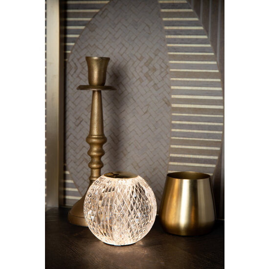 Cindy small rechargeable table lamp 3000K battery Ø 9 cm 2W 3 StepDim transparent