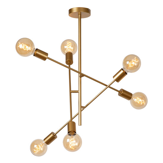 Terence brass ceiling lamp with 6 diagonal arms E27 gold