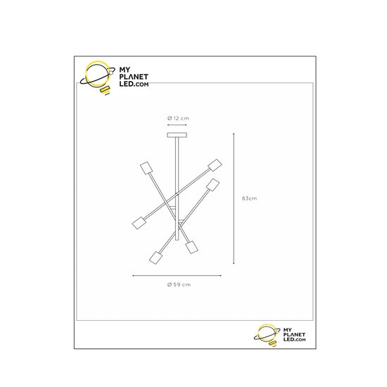 Deckenleuchte Terence aus Messing mit 6 diagonalen Armen E27 Gold