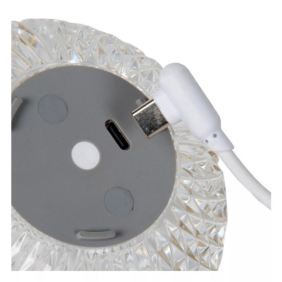 Cindy kleine wiederaufladbare Tischleuchte 3000K Akku Ø 9 cm 2W 3 StepDim transparent