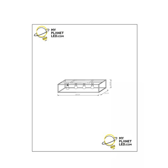 Rubens lange zwarte en gouden plafondlamp 4x E27