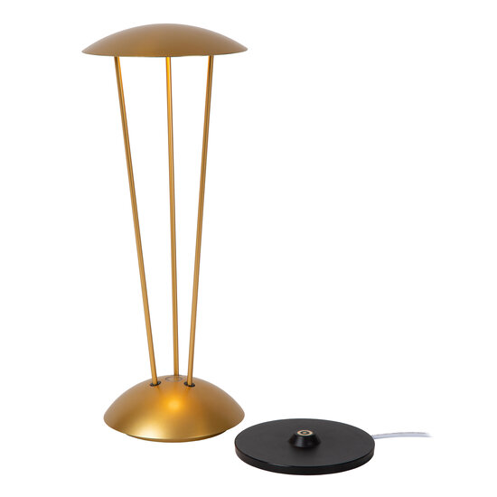 Lámpara de mesa recargable Rome iluminación exterior batería/batería diámetro 12,3 cm LED regulable 1x2,2W 2700K/3000K IP54 con estación de carga inalámbrica latón dorado mate