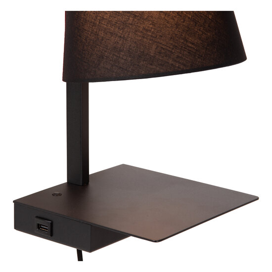 Lámpara de noche Groll 1xE27 con punto de carga USB negro