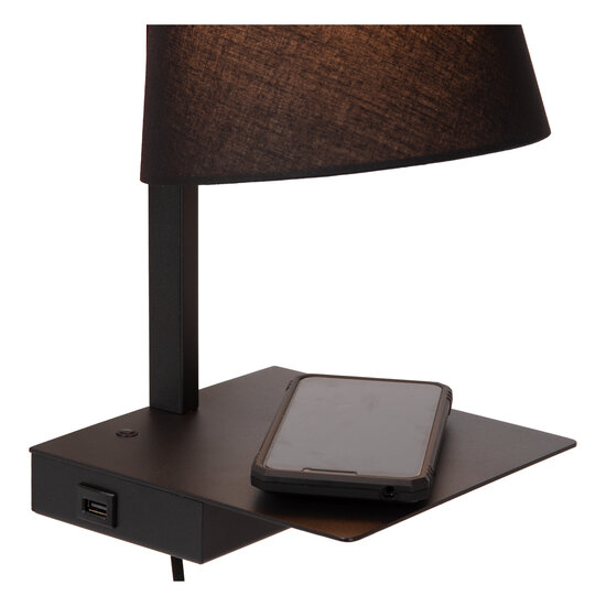 Groll bedlamp 1xE27 met USB oplaadpunt zwart