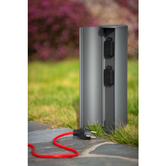 Buitenverlichtingstopcontact zuil stopcontacten met penaarde diameter 10 cm IP44 antraciet