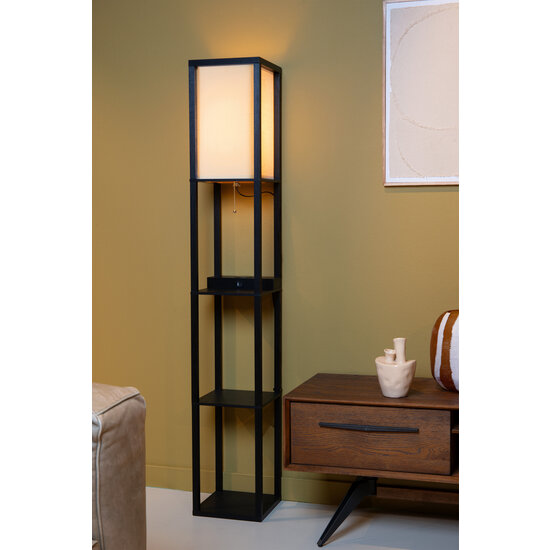 Lámpara de pie Tower negra 1xE27 con cargador inalámbrico negro