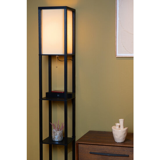 Tower zwarte vloerlamp 1xE27 met draadloze oplader zwart