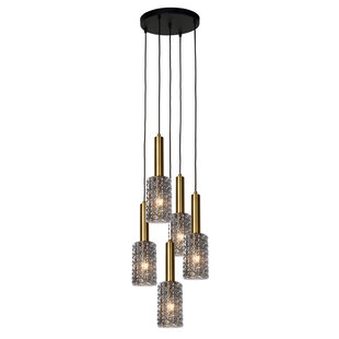 Lampe à suspension Carole têtue diamètre 30 cm 5xE27 laiton doré mat