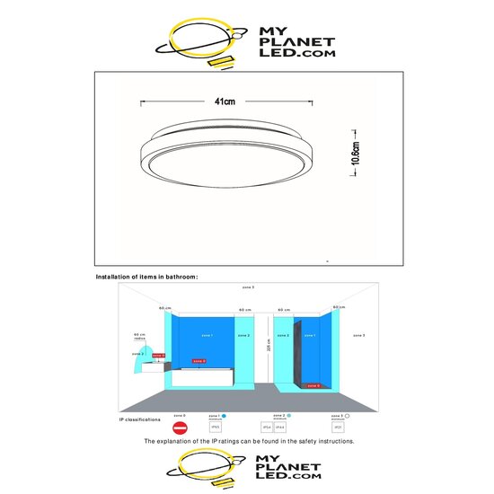 Moovea grand plafonnier blanc salle de bain diamètre 41 cm LED 1x24W 2700K IP44