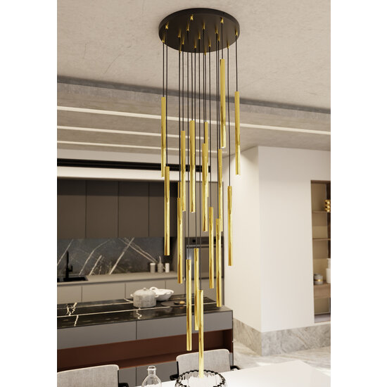 Lampe à suspension cylindrique dorée Veneto 17 tubes pour LED G9